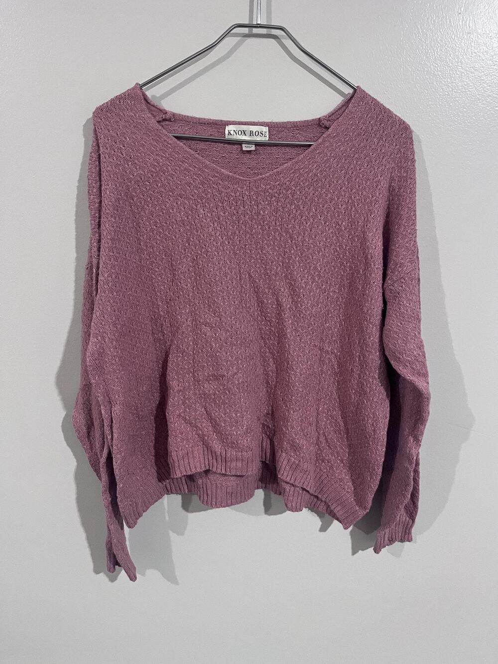Knox Rose Sweater Womens L Pink Open-Knit V Neck Lightweight Pullover Casual